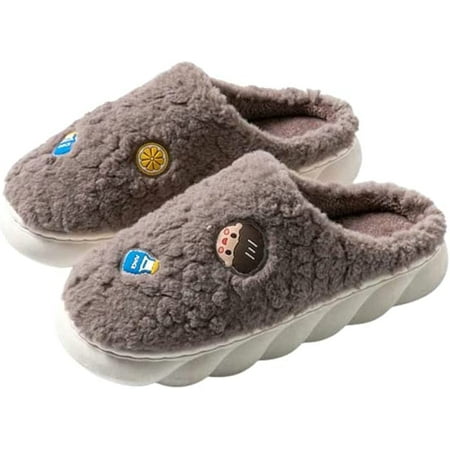 

PIKADINGNIS Women Men Fluffy Fur Warm Soft House Shoes Cute Cartoon Girl Boy Cartoon Image Memory Foam Anti-skip Slippers Indoor