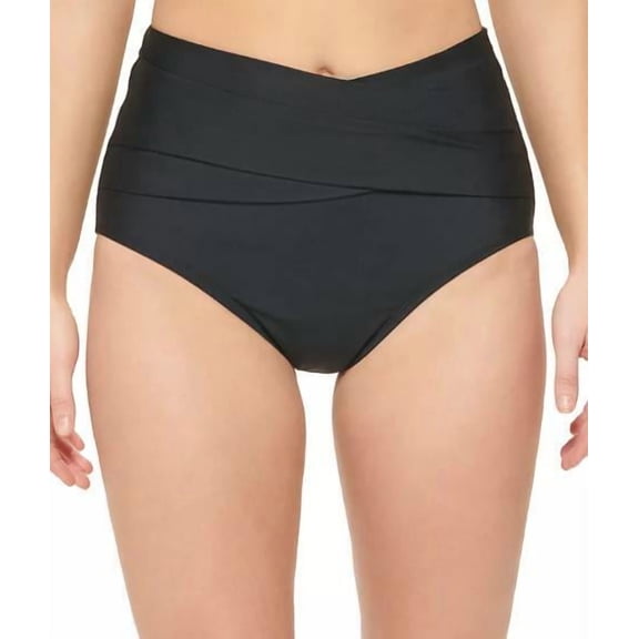 Calvin Klein Women's Black High-Waist Cross-Over Tummy-Control Bikini Bottoms XL