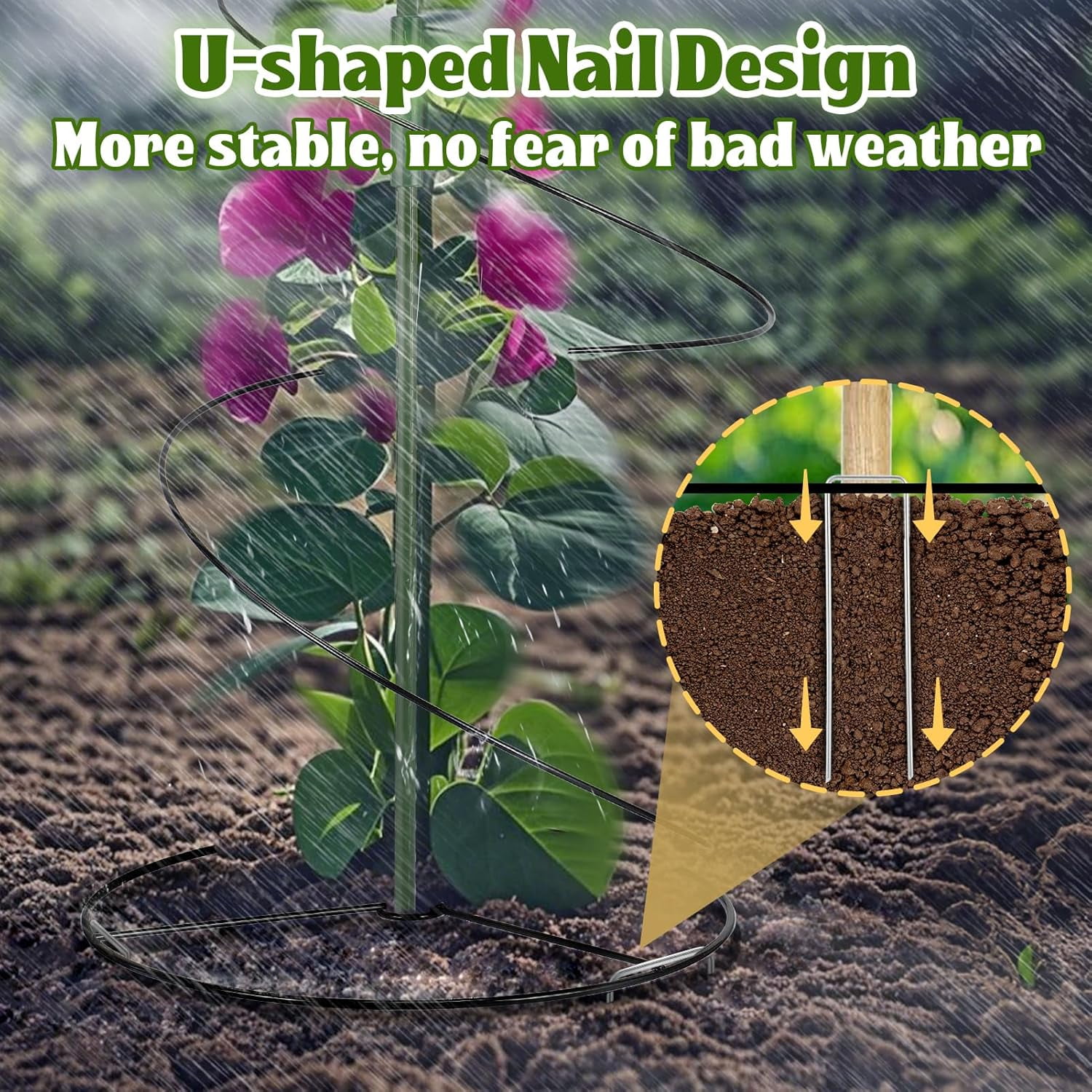 2-Pack Pea & Green Bean Trellis for Garden, 53.6" Stretchable Sugar Snap Tower, Rust-Proof Metal Climbing Plant Support Cage for Cucumber & Vines