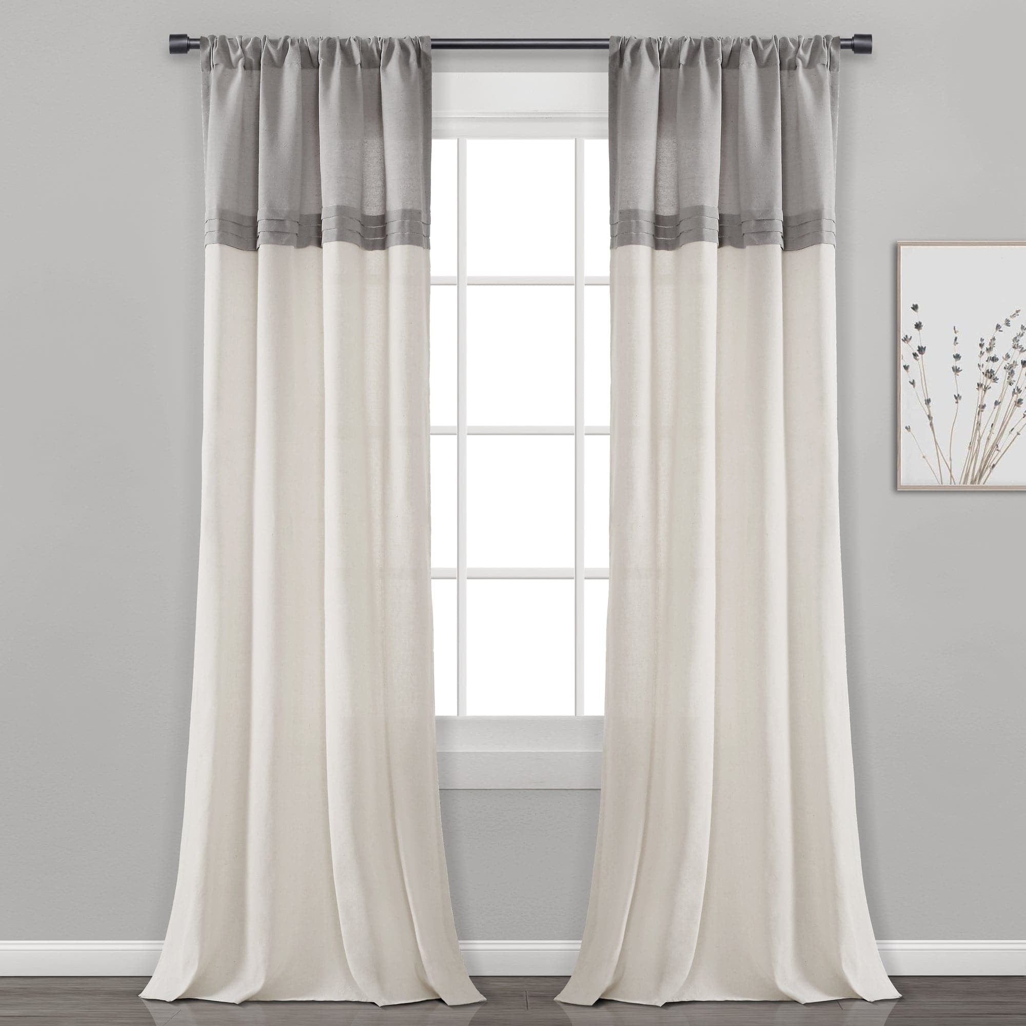 Lush Decor Farmhouse Fau X Linen Colorblock Pleated Single Window Curtain Panel - Blue/OffWhite - 40 X 84