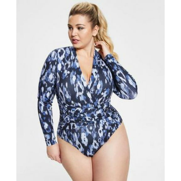 MSRP $79 Nina Parker Women Trendy Plus Size Printed Faux-Wrap Bodysuit Size 2X