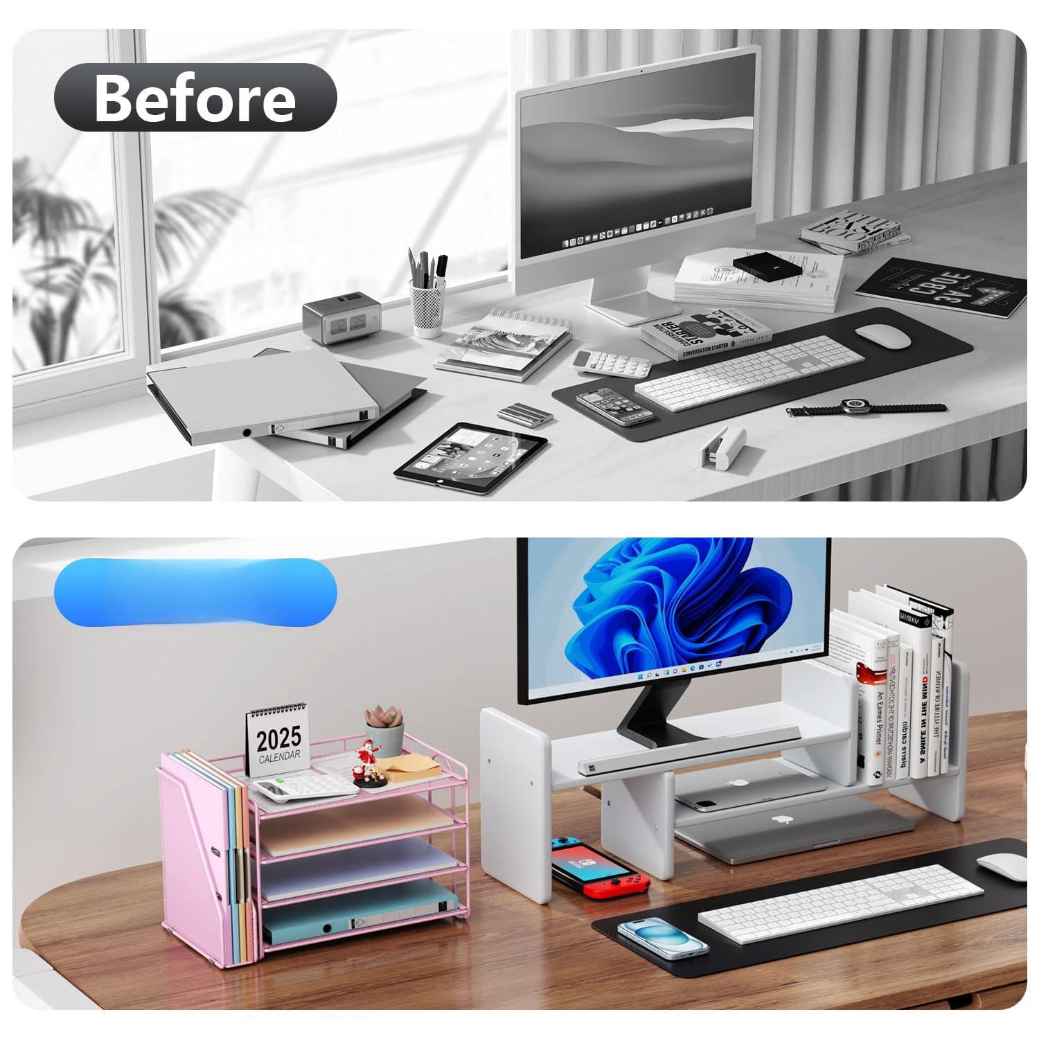 4-tier Paper Organizer With Magazine Holder  Desk Organizers And Accessories & Workspace File For Office Supplies Storag (pink 4-tier)