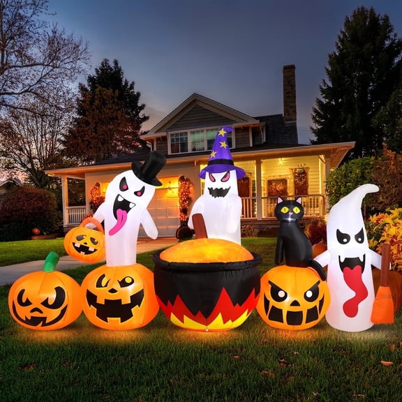 Ayieyill 8.5FT Halloween Inflatables Pumpkin Ghost Family with Built-in LED Lights, Halloween Blow up Yard Decorations
