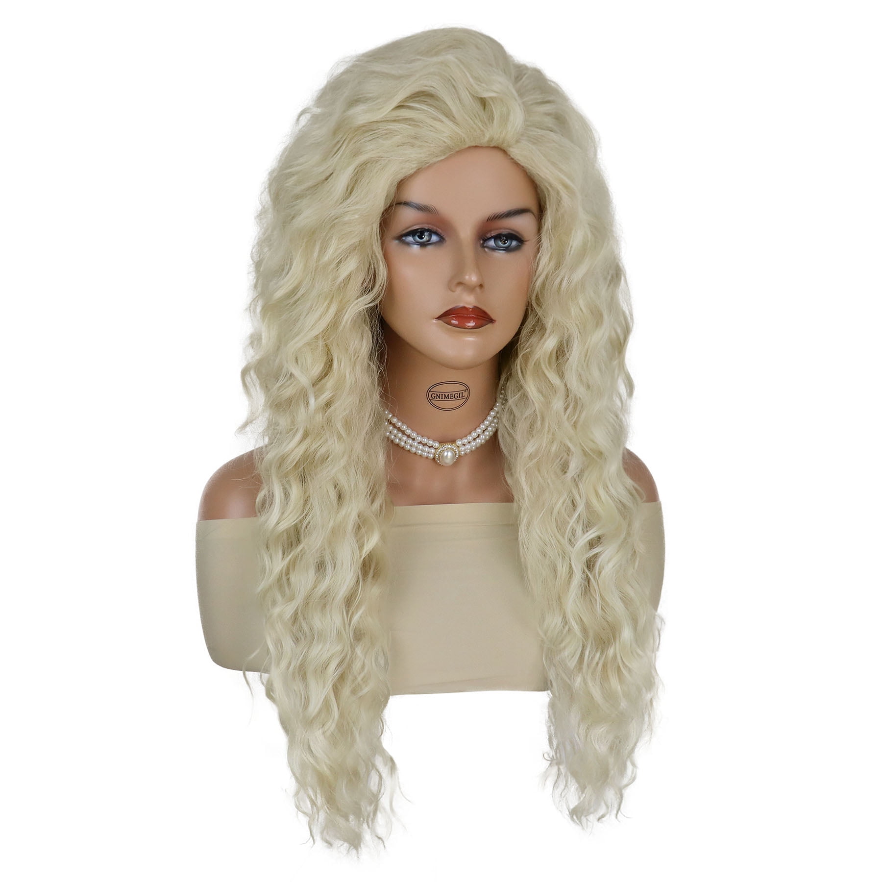 28 inch Long Blonde Curly Wigs for Women #613 Color Full Wig in Synthetic Hair