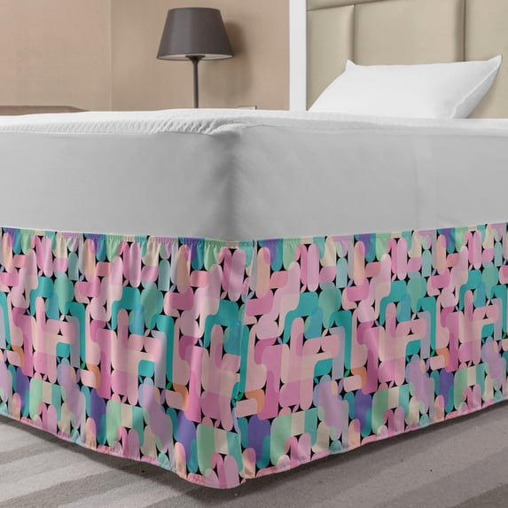 Abstract Bed Skirt, Colorful Complex Mix Geometric Elements Modern Polygonal Style, Elastic Bedskirt Dust Ruffle Wrap Around for Bedding Decor, 4 Sizes, Charcoal Grey Multicolor, by Ambesonne