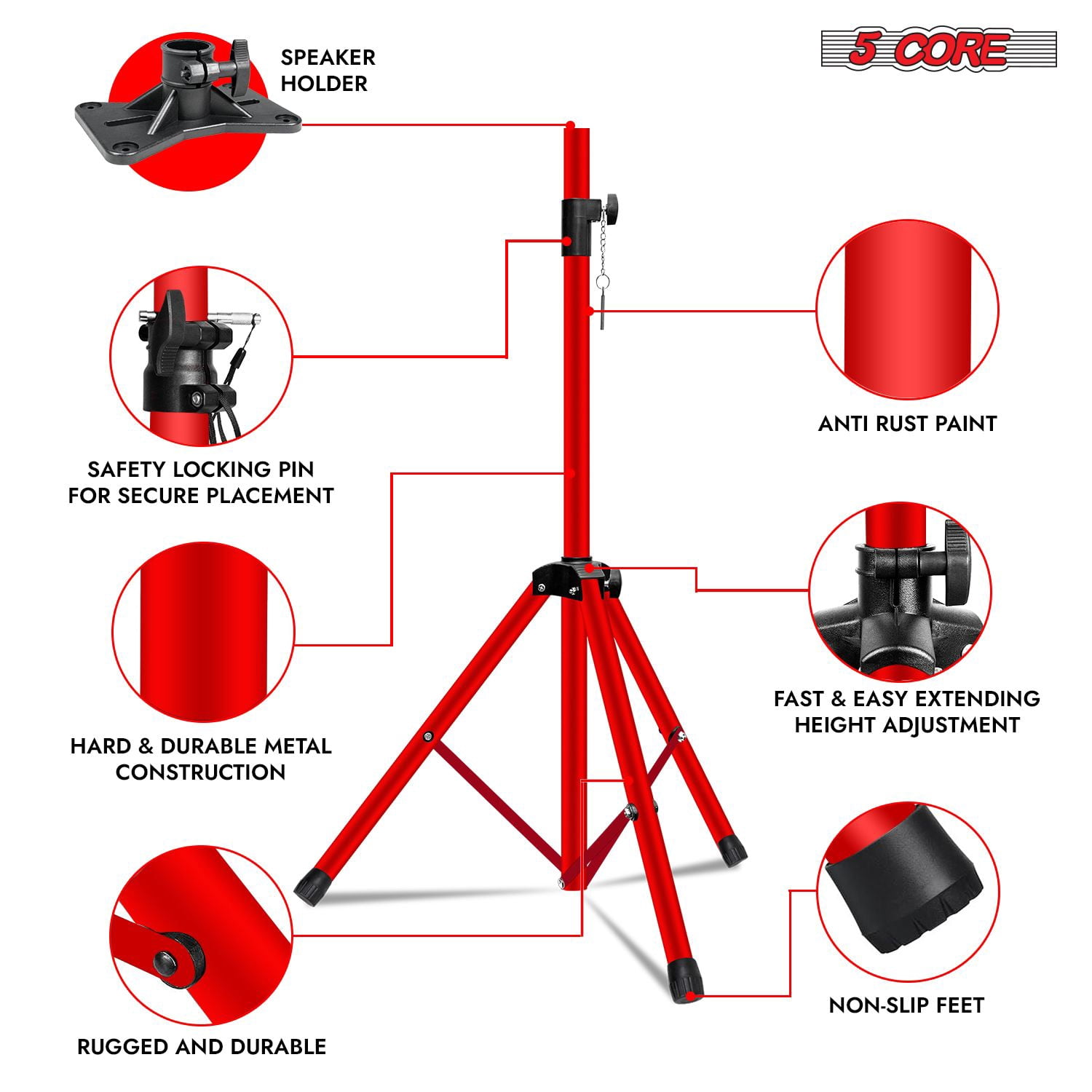 Speaker Stand 2Pcs Tripod Floor Tall Adjustable Up to 72 Inch DJ Studio Monitor Stands Pole Mount