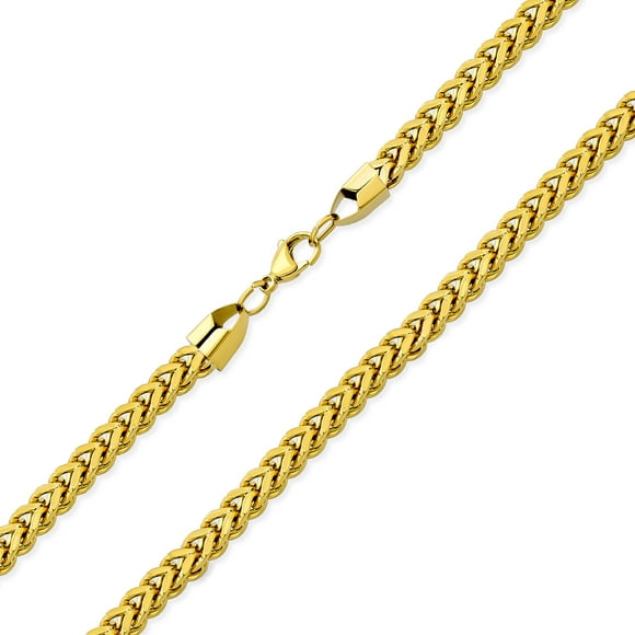 Heavy Duty Biker Jewelry Solid Flat Square Wheat Link Foxtail Chain Necklace Men Teens Gold Tone Stainless Steel 6MM, 20 Inch