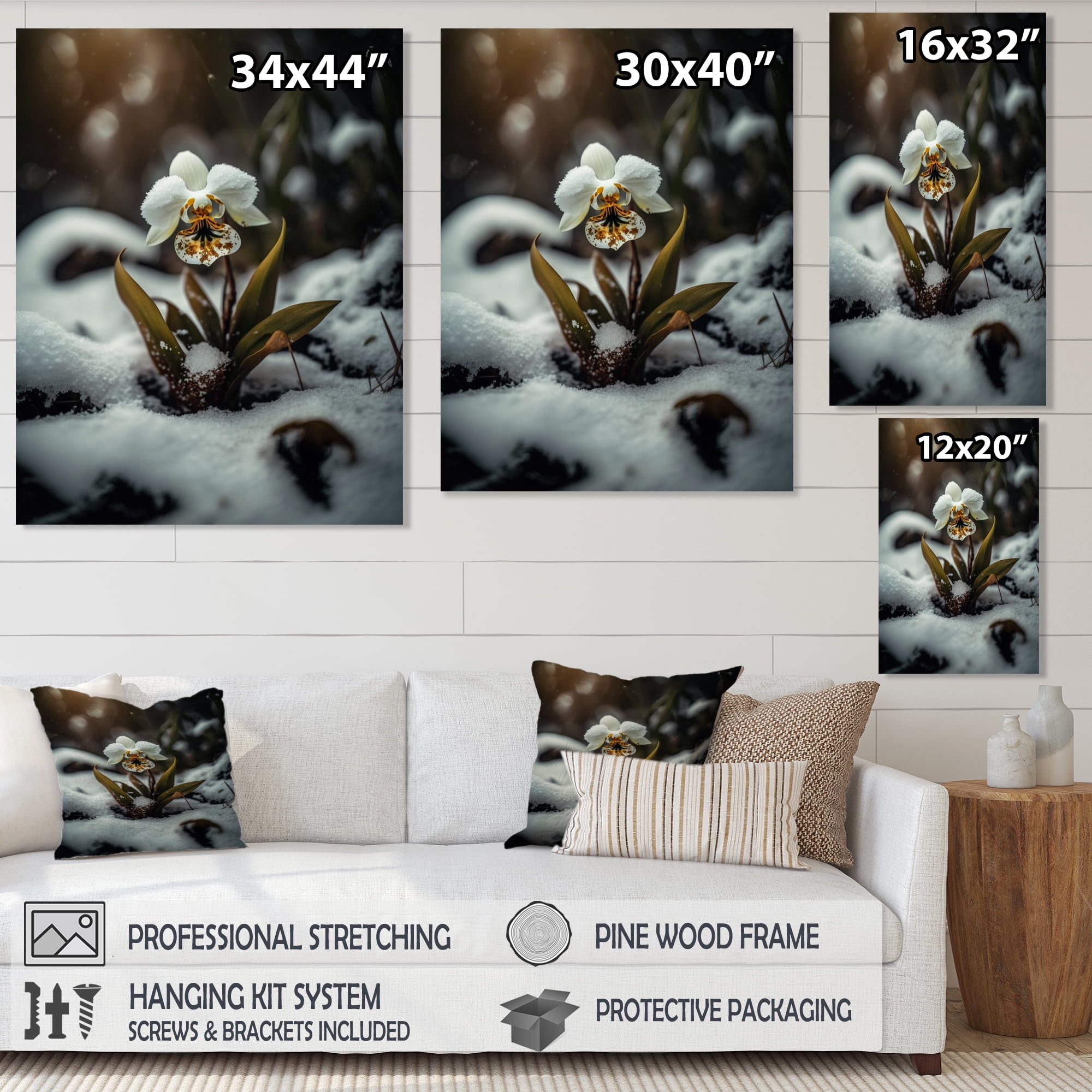Designart A Blooming White Orchid Flower In Winter II Canvas Wall Art