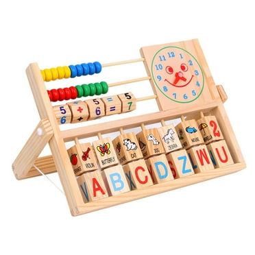 Preschool Math Learning Toy Wooden Frame Abacus with Multi-Color Beads Number Alphabet Counting Clock Learning Toy