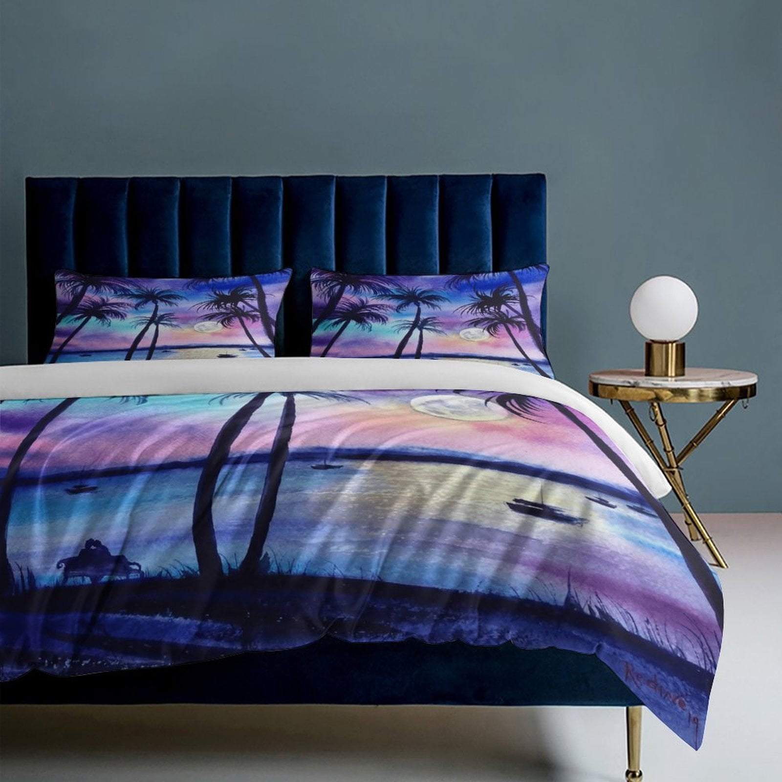 Hawaiian Style Sunset Tropical Beach Palm Tree 3D Set Duvet Cover Quilt Cover Theme for Full Size