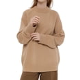 thumbnail image 1 of Suéteres de Gran Tamaño para Mujer, Conjuntos de Otoño 2025, Cuello Redondo, Mangas Largas, Jerseys de Punto A . Color Camello L, 1 of 8