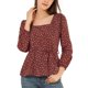 thumbnail image 1 of Blusa Allegra K de Cintura con Cinturón Y Estampado floral para mujer cuello cuadrado rojo M, 1 of 6