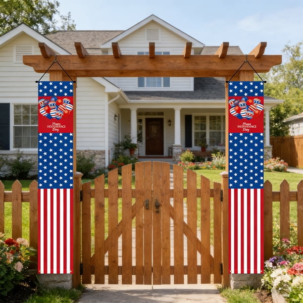 Guirnalda colgante con la bandera estadounidense | Decoración patriótica para el porche | Decoración para fiestas en interiores y exteriores