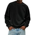thumbnail image 2 of Domuza Mens Suede Crewneck Sweatshirt Retro Distressed Washed Long Sleeve Sweat Shirt Fall Winter Thermal Oversized Casual Solid Pullover Black L, 2 of 7