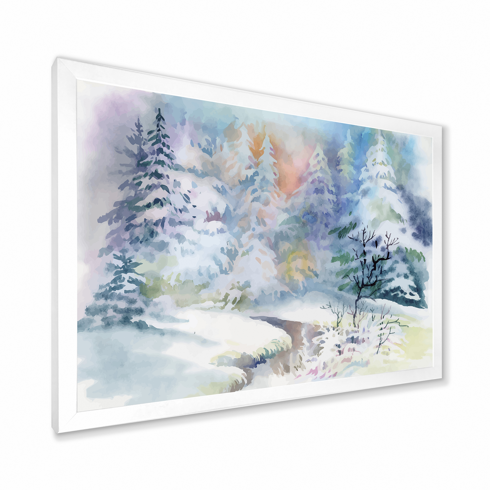 Designart 'Snowy River With Winter Landscape' Traditional Framed Art Print