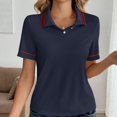 thumbnail image 6 of Women's Short Sleeve V Neck Polo T Shirts 2026 Summer Collared Ribbed Knit Loose Fit Basic Solid Color Tee Tops, 6 of 7