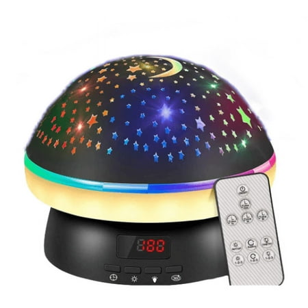 

Remote Control and Timer Design Starry Sky Rotating Starry Sky Projector Night Light Mushroom Starry Sky Projector Dimmable LED Bedside Lamp - Black