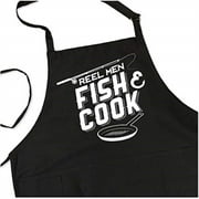 ApronMen, BBQ Apron For Men - Reel Men Fish & Cook (Black) - Funny Aprons For Men With Pockets
