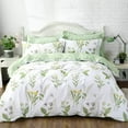 thumbnail image 5 of HANRU Floral Duvet Cover Set 100% Cotton Green Striped and Beige Bedding White Flower Branches Print 600 TC Soft Reversible Zipper Bed Cover & 2 Pillowcases，King/California King, 5 of 16