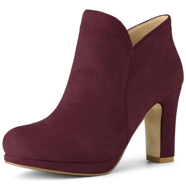 Botas Allegra K Tobillo Tacón Grueso Punta Redonda Borgoña 22.5cm