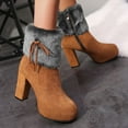 thumbnail image 1 of LSLJS Bottes à Talon à Bout Rond à Fermeture Éclair Rétro Unies Chaudes pour Femmes High Heel, Bottines et Bottillons pour Femmes, Bottes pour Femmes, 1 of 7