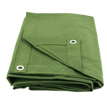 8 x 12 Green 12oz Canvas Tarp with Grommets - Water Resistant - Heavy Duty Canvas Tarps - Multipurpose Tarpaulin Cover for Canopy Tent Roof Camping Semi Trucks & Cargo