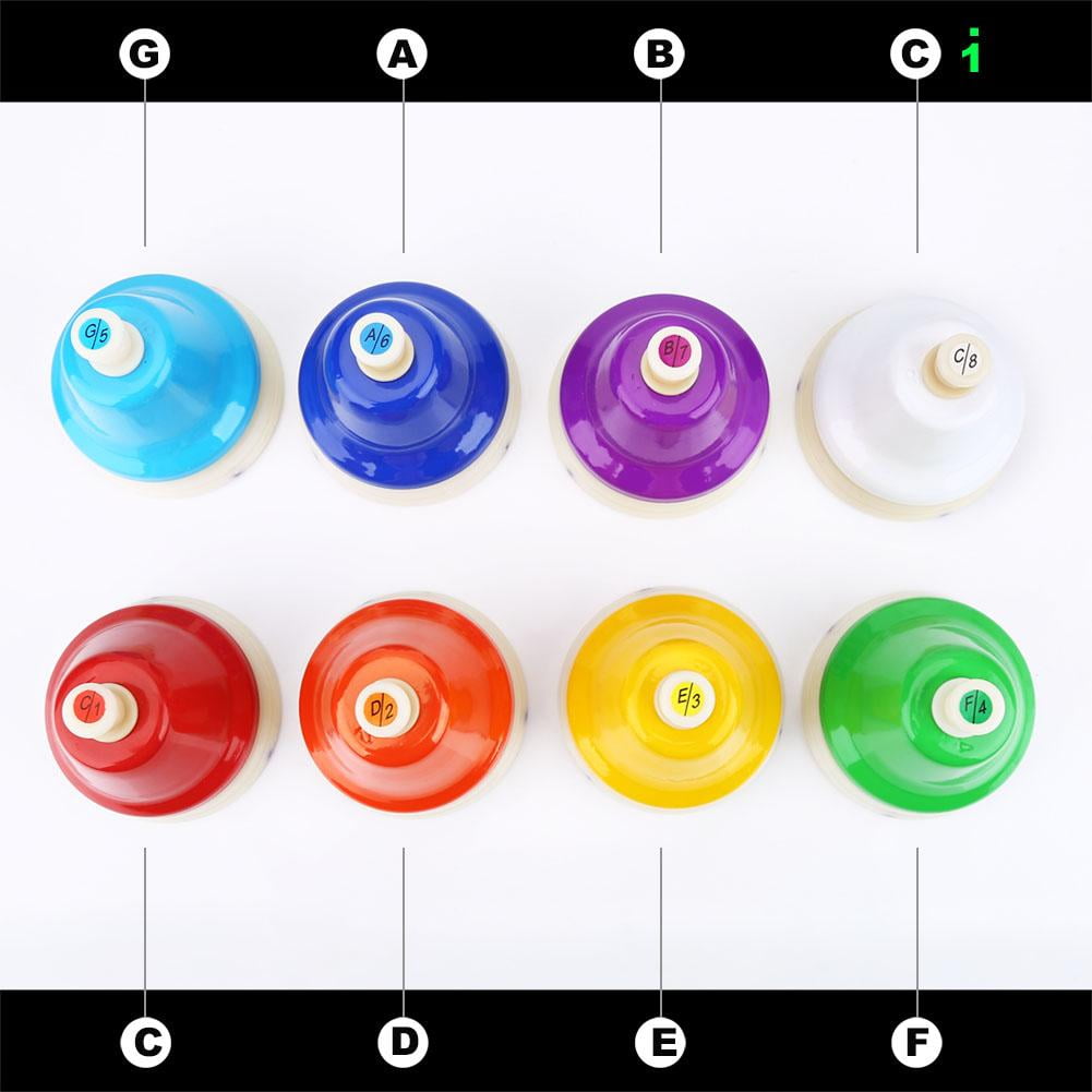 Tebru 8Note Colorful Hand Bell Handbells Set Musical Instrument Toy