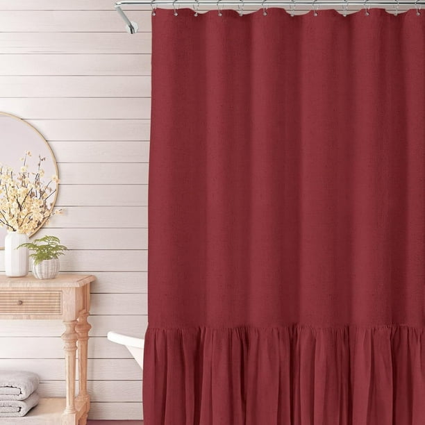 XmhyTop-A Cortina de ducha rústica de lino con dobladillo fruncido, estilo rústico, estilo rústico, 183 x 183 cm, decoración elegante para el baño, color rojo.