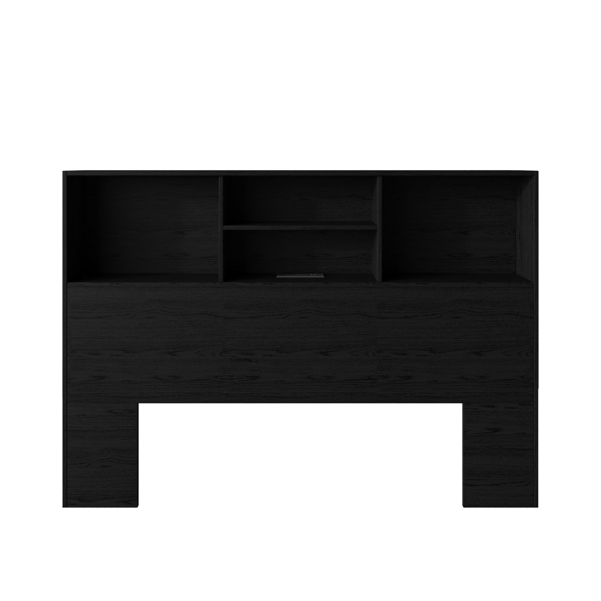Home Design Pomona King Freestanding Bookcase Headboard with Storage Shelves & Built-In Power Outlet, Black