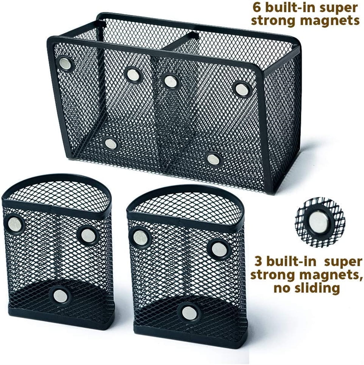 Casewin 3Pcs Magnetic Pencil Holder, Metal Strong Magnet Pen Cup, Magnetic Marker Storage Basket Organizer to Hold Whiteboard Refrigerator Fridge Locker Accessories