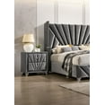 thumbnail image 4 of Velvet Nightstand – 28" Tall (26.4"W) – Gray Upholstered w/ Chrome Legs – Crystal Knobs + Glass Top – Hollywood Glam Bedroom Statement, 4 of 7