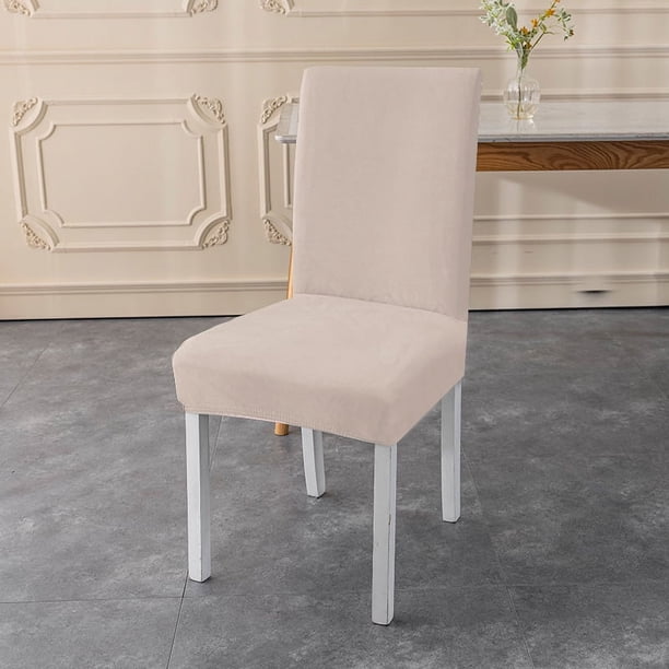 Xiao Hua Funda elástica para silla de color liso, de terciopelo de zorro plateado, sin brazos, extraíble y lavable, para comedor, cocina, banquetes, dormitorio, estudio (2 piezas, caqui).