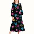 thumbnail image 2 of dazeni Girls Valentine's Day Dresses Cute Heart Print Puff Long Sleeve Maxi Dress Loose Casual Ruffle Crewneck Dress with Pockets A Line Tiered Flowy Party Dress B 10-11Years, 2 of 6
