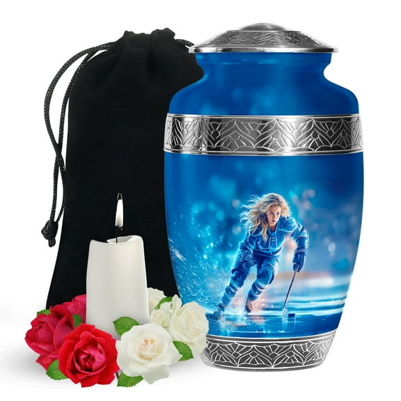 YATSKIA Ice Hockey Girl Large Urn for Adult Ashes Mother and Father, Decorative Memorial Urns for Human Ashes, (200 Cubic, Large 10 Inch)