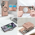 thumbnail image 5 of 2 in 1 Detachable Magnetic Phone Cases Compatible with Samsung Galaxy S25 Ultra, with Credit Card Holder, Classic Durable Premium PU Leather Kickstand Rugged Flip Cover for Women Men, Rosegold, 5 of 6