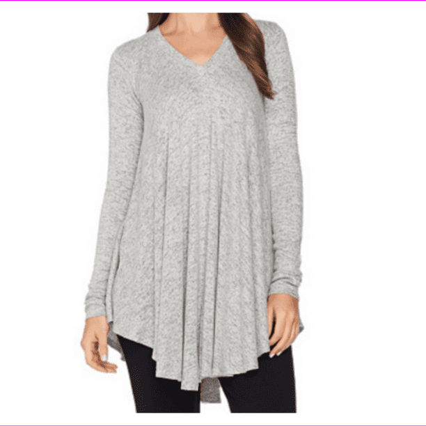 AnyBody Loungewear Brushed Hacci V-Neck Swing Top Hthr Grey,Size XXS