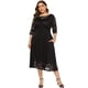 thumbnail image 1 of Vestido de noche de talla grande para mujer, encaje floral retro, manga 2/3, falda de longitud media, vestido con bolsillo de encaje hueco Adepaton  BST3002659-3, 1 of 5