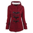 thumbnail image 2 of Abcnature Women Horn Buttons Cardigan Padded Hooded JacketOvercoat Red 5XL, 2 of 3
