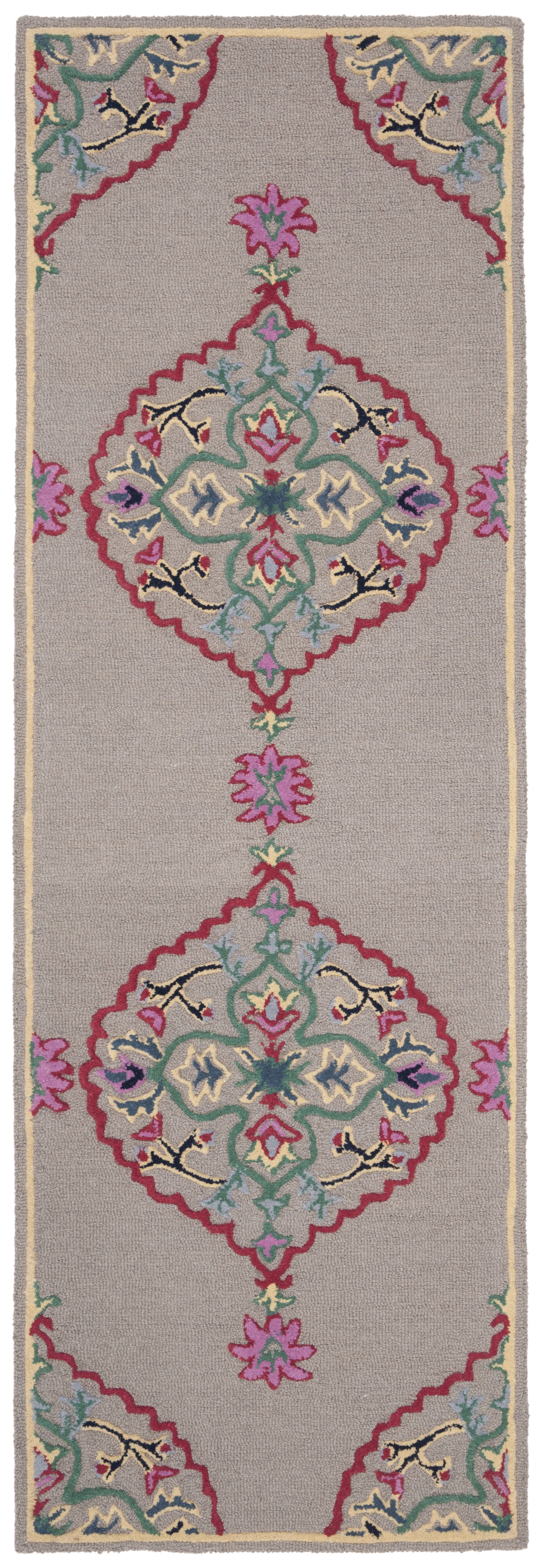 SAFAVIEH Bellagio Rio Floral Wool Runner Rug, Dark Gray/Multi, 2'3" x 5'