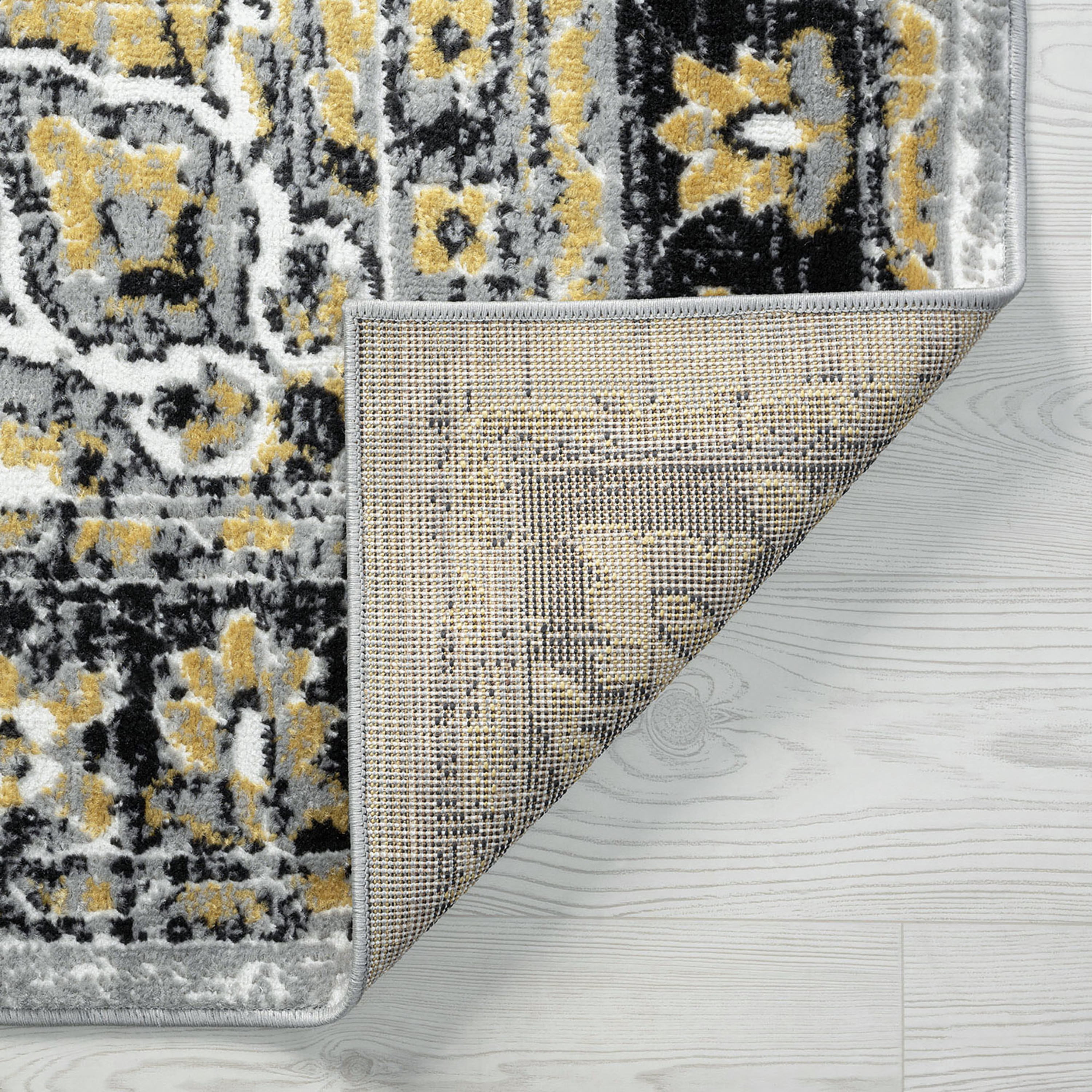 Traditional 5x8 Area Rug (5'3'' x 7'3'') Oriental Yellow, Gray Living Room Easy to Clean