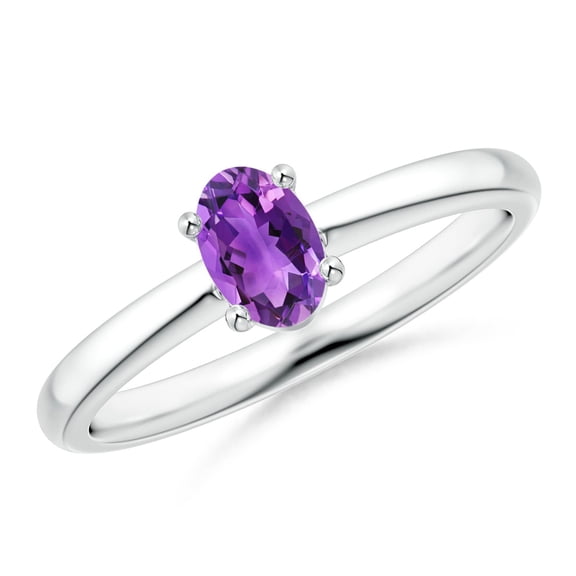 ANGARA Natural Classic Solitaire Oval Amethyst Promise Ring in 925 Sterling Silver for Women (Size-6x4mm) | February Birthstone, Birthday, Anniversary, Jewelry Gift for Women | Natural Amethyst Ring