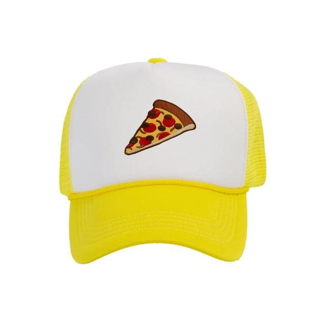 Adult Men's Pepperoni Pizza Slice Rope Foam Trucker Hat, White/Yellow