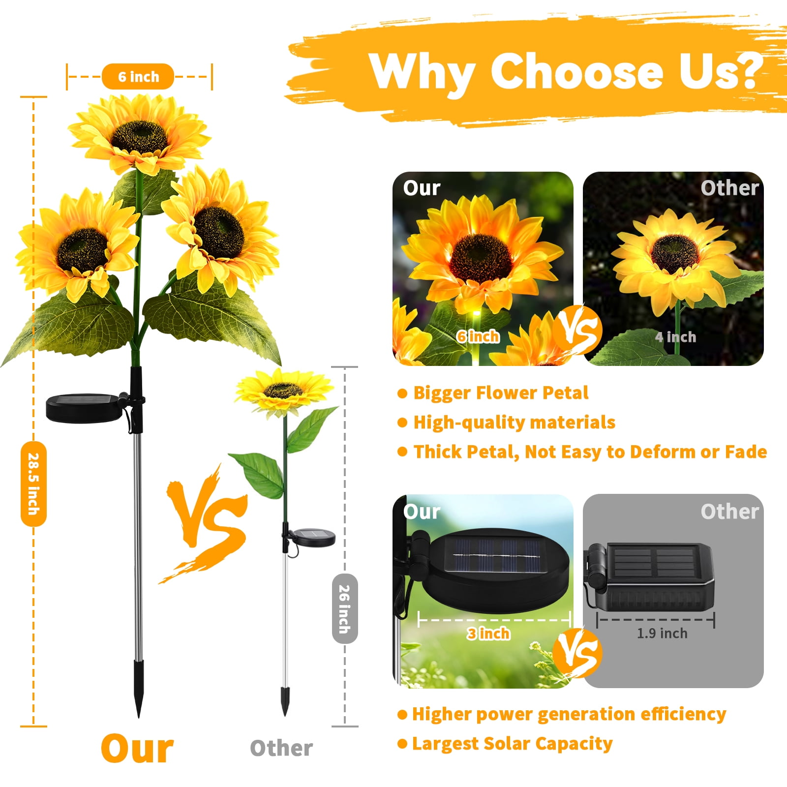 Lyacmy 4 Pack Yellow Sunflower Solar Garden Lights Outdoor, Waterproof Solar Lights for Yard Pathway Patio Outdoor Decor
