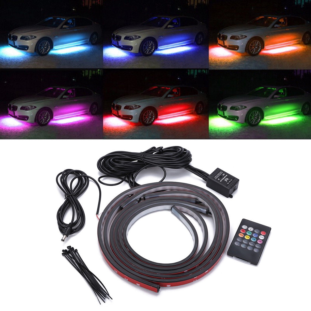 4pcs RGB LED Strip Under Car Tube Underglow Underbody System Neon Light Kit 12V