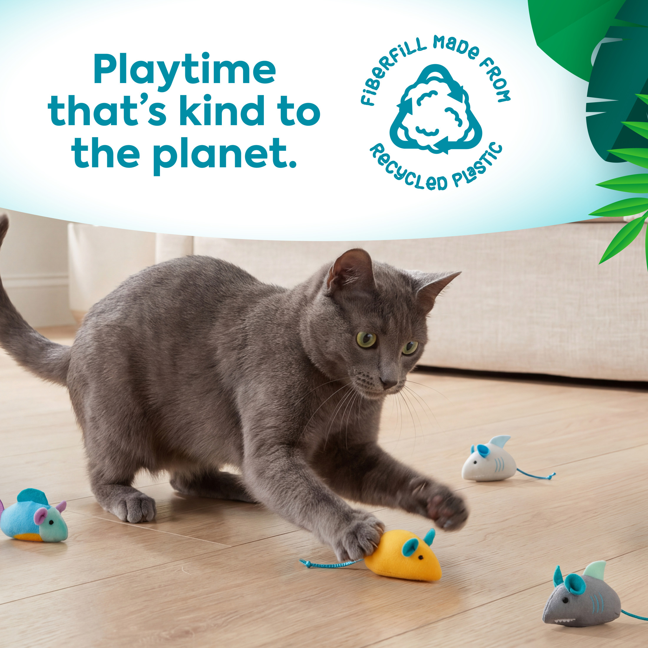 Instincts by SmartyKat Sea Life Skitters Catnip and Silvervine Cat Toys, Set of 10, Small Plush Mice with String Tails