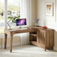 thumbnail image 2 of Fnova 57" L-Shaped Modern Desk, Writing Desk Computer Desk with 4 Drawers & Open Shelves, Lateral Storage Cabinet, for Home Office/Study, 2 of 25