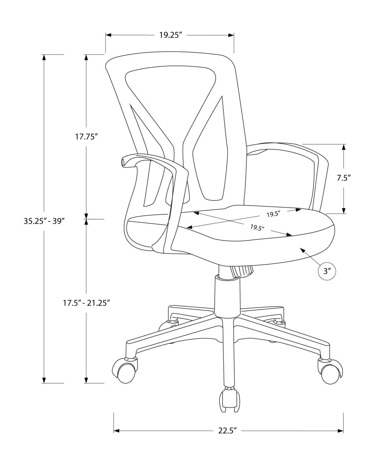 Monarch Specialties Office Chair, Swivel, Ergonomic, Armrests, Computer Desk, Work, Black Mesh