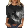 thumbnail image 2 of thefmos Women's Round Neck Animal Print Blouse 3/4 Sleeve Solid Color Casual Pullover Tops Fashion Spring Fall Outfit, Multicolor S, 2 of 5