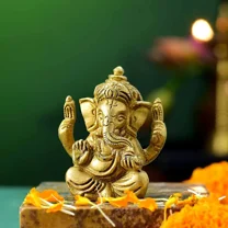 6.5cm Lord Ganesh Statue Brass Decorative Sculpture God Ganesha Home Luck Diwali