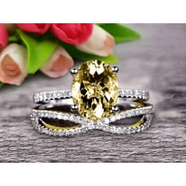 2.5 Carat 8x6mm Oval Shape Champagne Diamond Moissanite Engagement Ring Bridal Ring 10k White Gold Curved Loop Infinity Matching Band